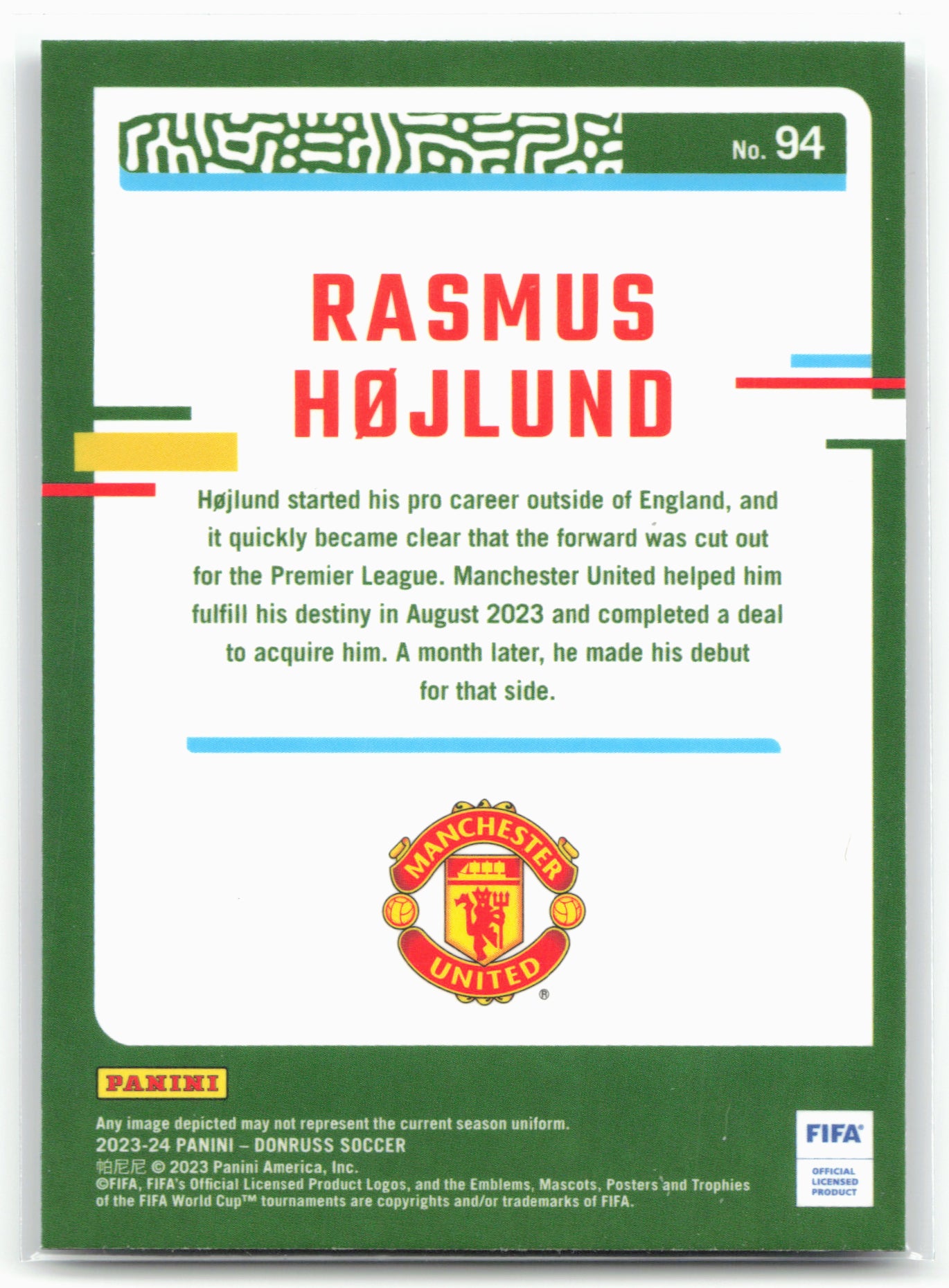 2023-24 Donruss #94 Rasmus Hojlund Optic 29099