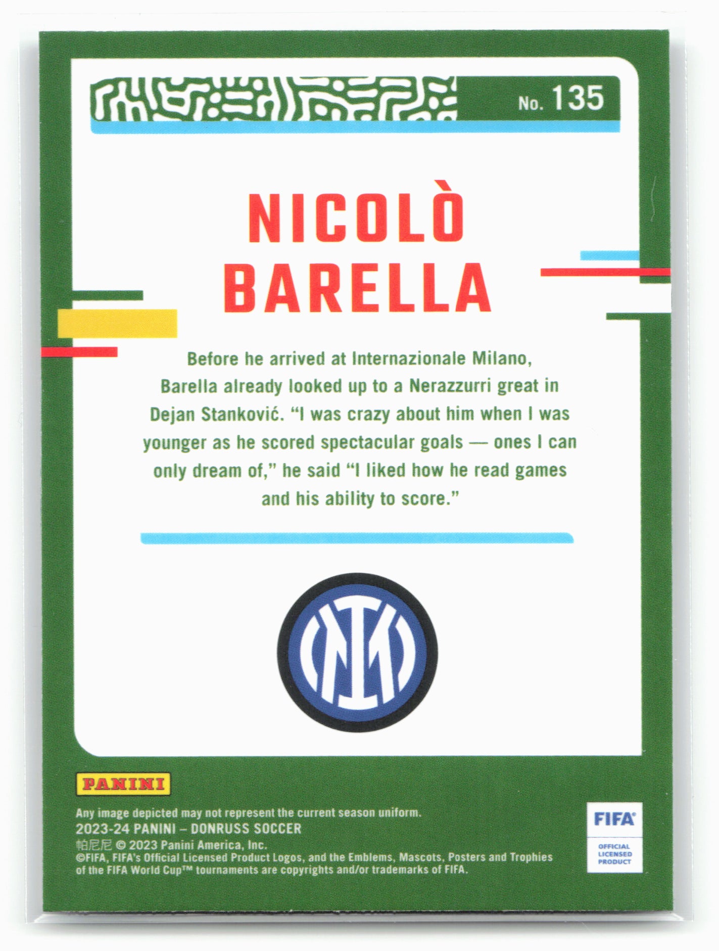 2023-24 Donruss #135 Nicolo Barella Optic 29101