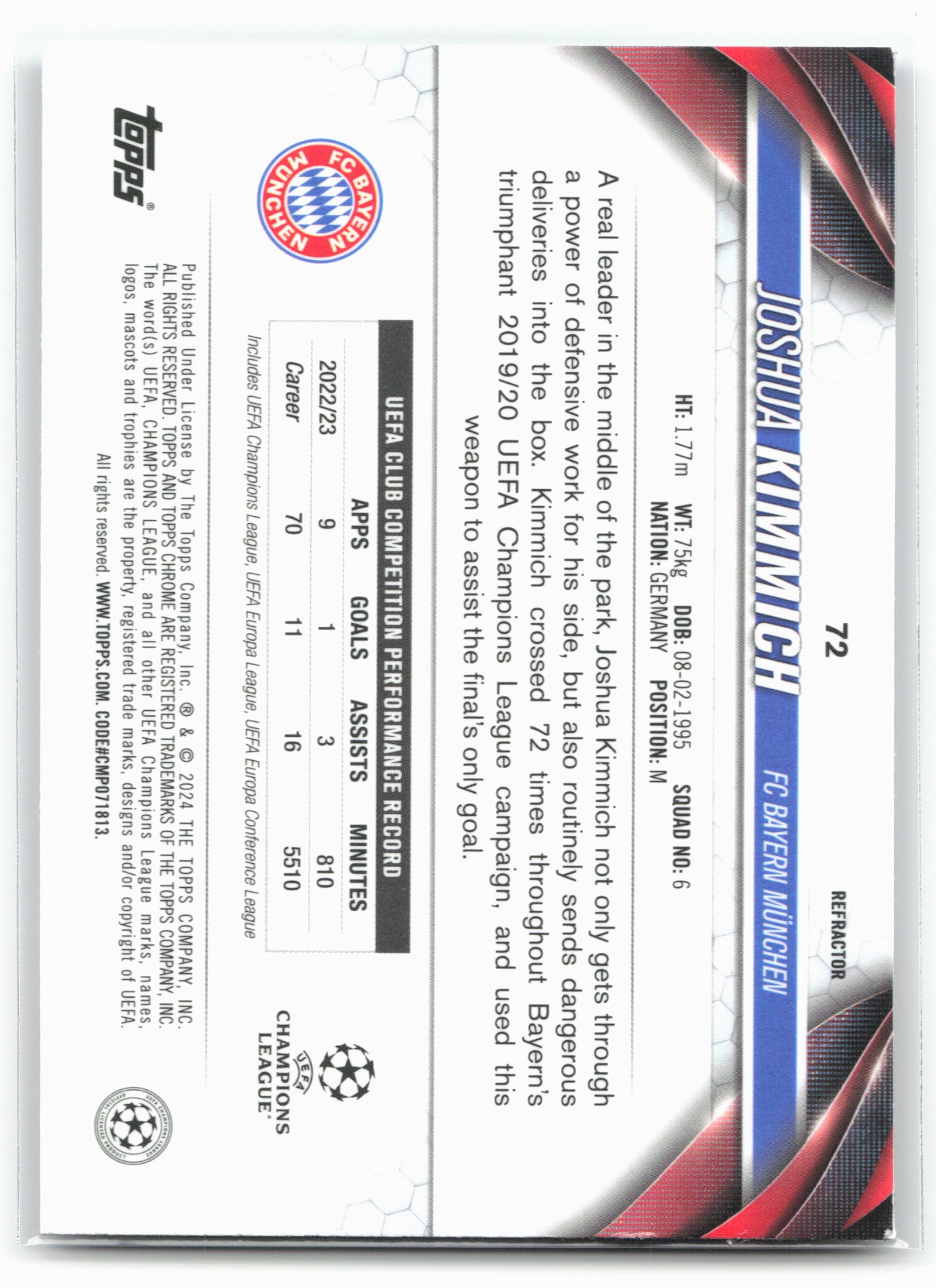 2023-24 Topps Chrome UEFA Club Competitions #72 Joshua Kimmich Refractor 29110