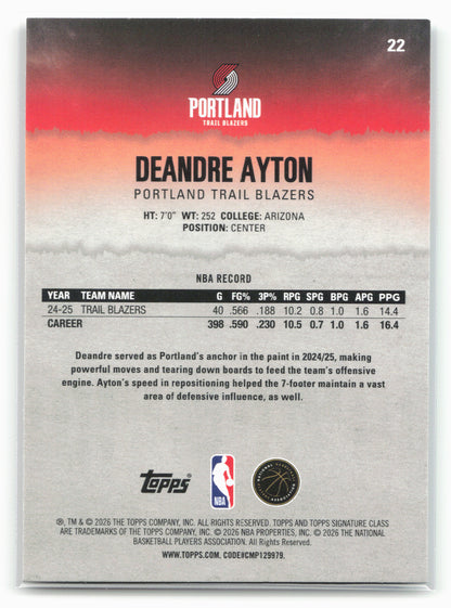 2025-26 Topps Signature Class #22 Deandre Ayton Teal #/225