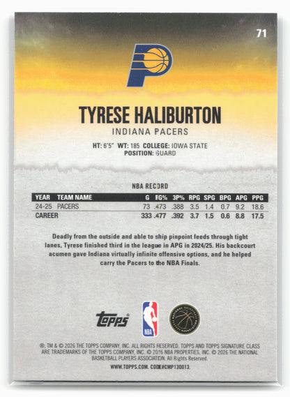 2025-26 Topps Signature Class #71 Tyrese Haliburton Chrome