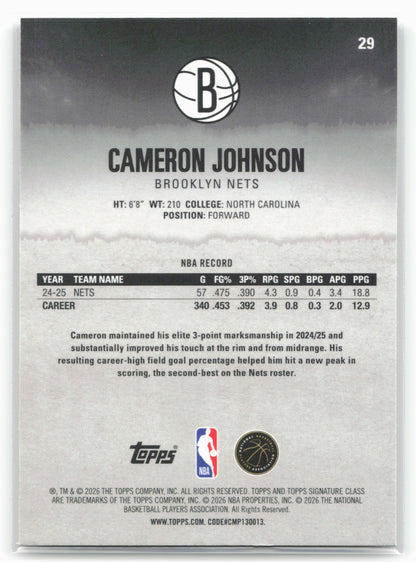 2025-26 Topps Signature Class #29 Cameron Johnson Chrome