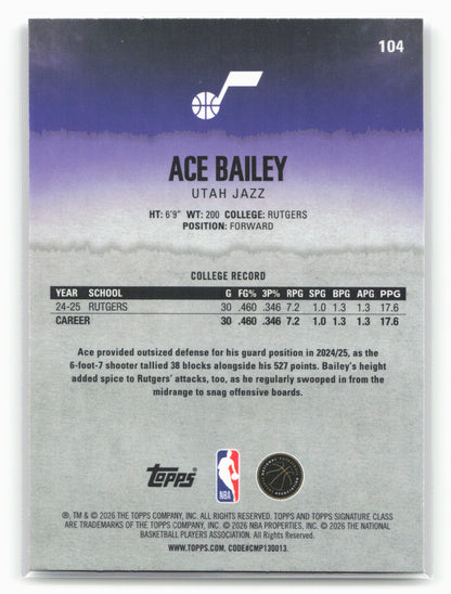 2025-26 Topps Signature Class #104 Ace Bailey Chrome