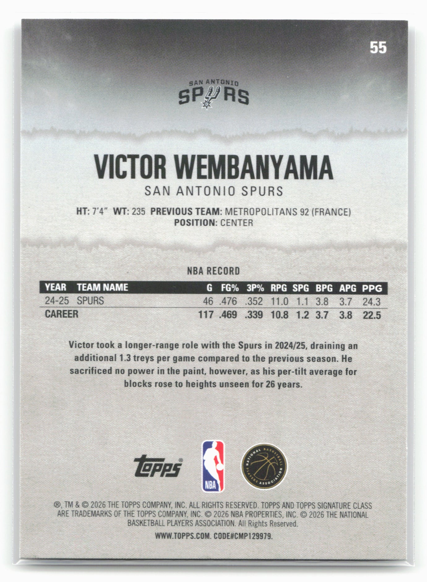 2025-26 Topps Signature Class #55 Victor Wembanyama