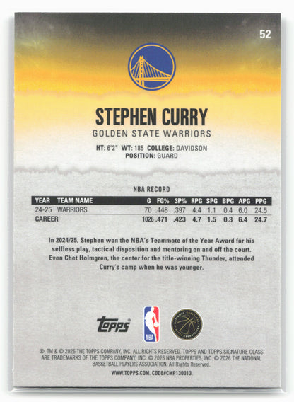 2025-26 Topps Signature Class #52 Stephen Curry Chrome
