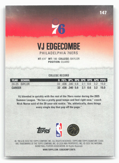 2025-26 Topps Signature Class #147 VJ Edgecombe
