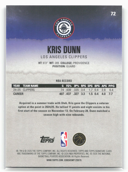 2025-26 Topps Signature Class #72 Kris Dunn