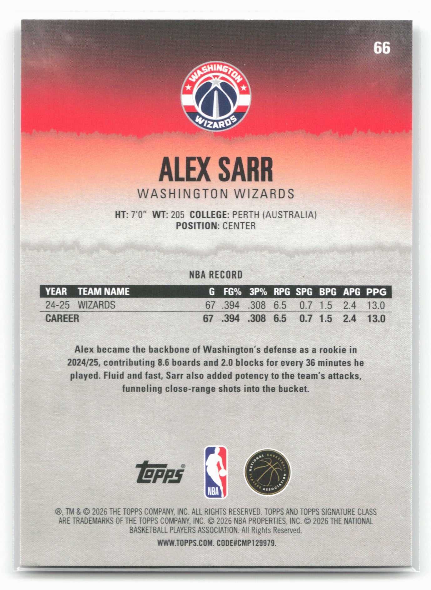 2025-26 Topps Signature Class #66 Alex Sarr