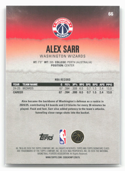 2025-26 Topps Signature Class #66 Alex Sarr