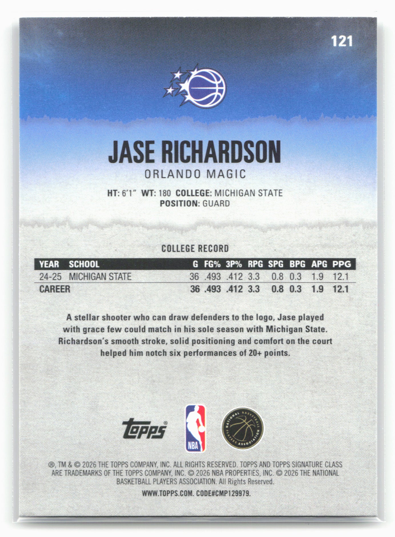 2025-26 Topps Signature Class #121 Jase Richardson