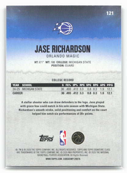 2025-26 Topps Signature Class #121 Jase Richardson