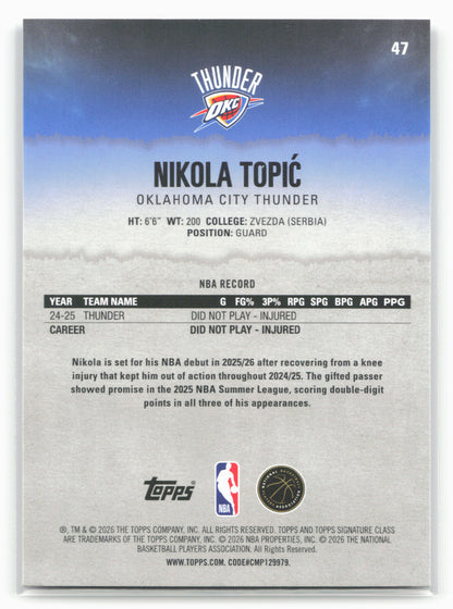 2025-26 Topps Signature Class #47 Nikola Topić