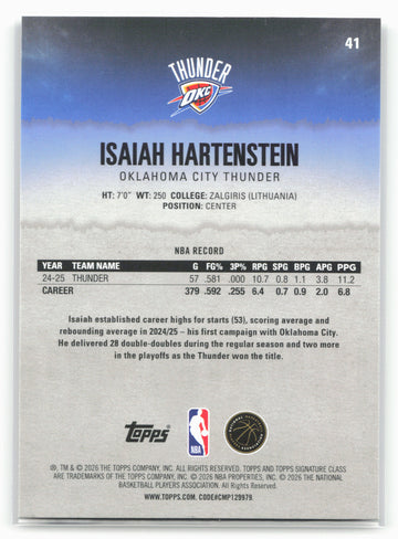 
2025-26 Topps Signature Class #41 Isaiah Hartenstein