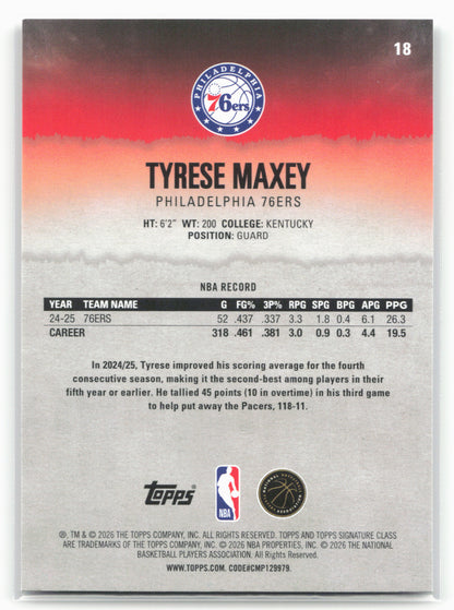 2025-26 Topps Signature Class #18 Tyrese Maxey
