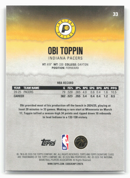 2025-26 Topps Signature Class #33 Obi Toppin