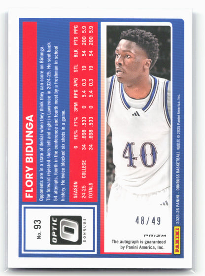 2025-26 Donruss #93 Flory Bidunga Optic Blue #/49