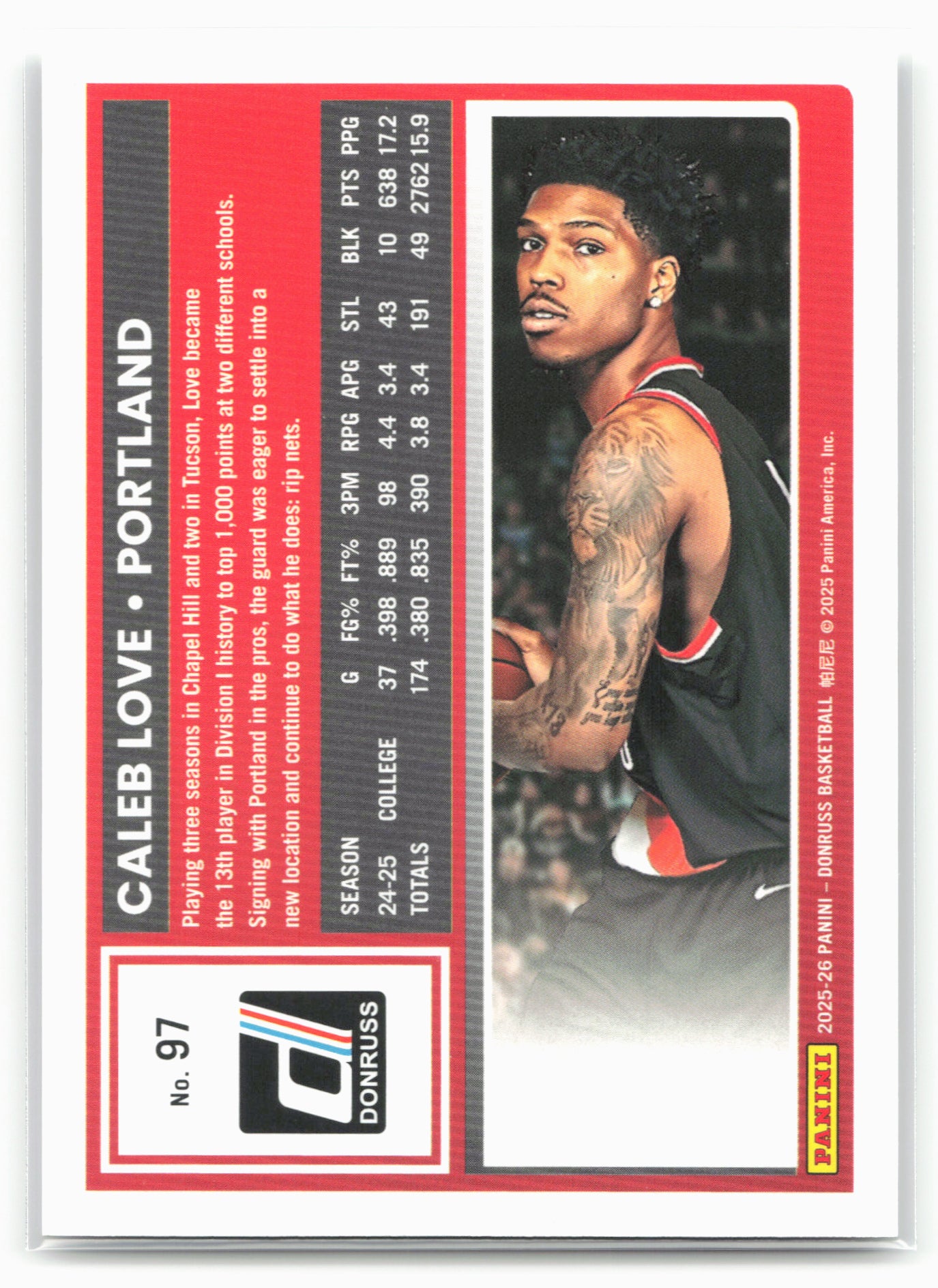 2025-26 Donruss #97 Caleb Love Holo Laser #/199