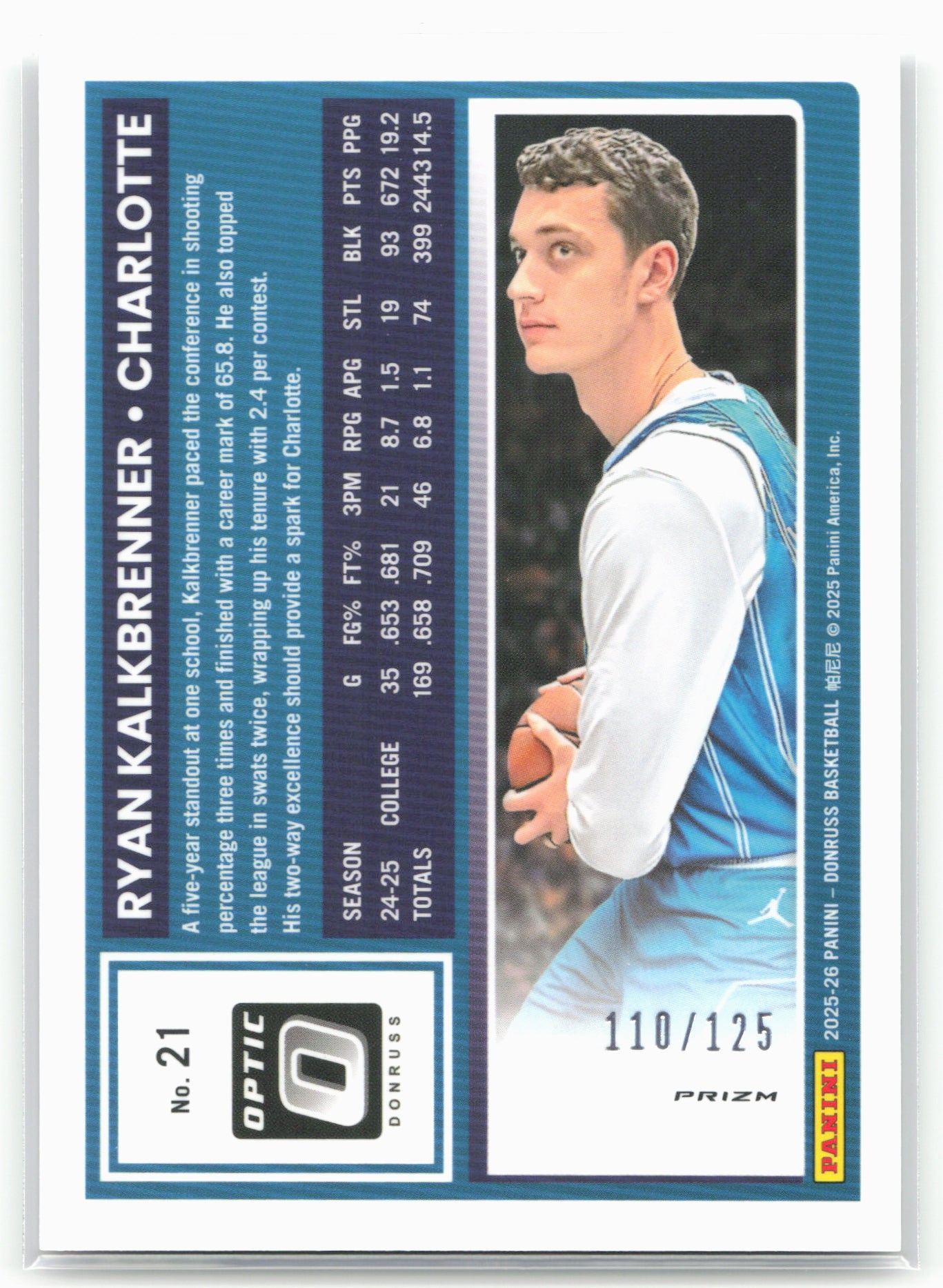 2025-26 Donruss #21 Ryan Kalkbrenner Optic Mojo #/125