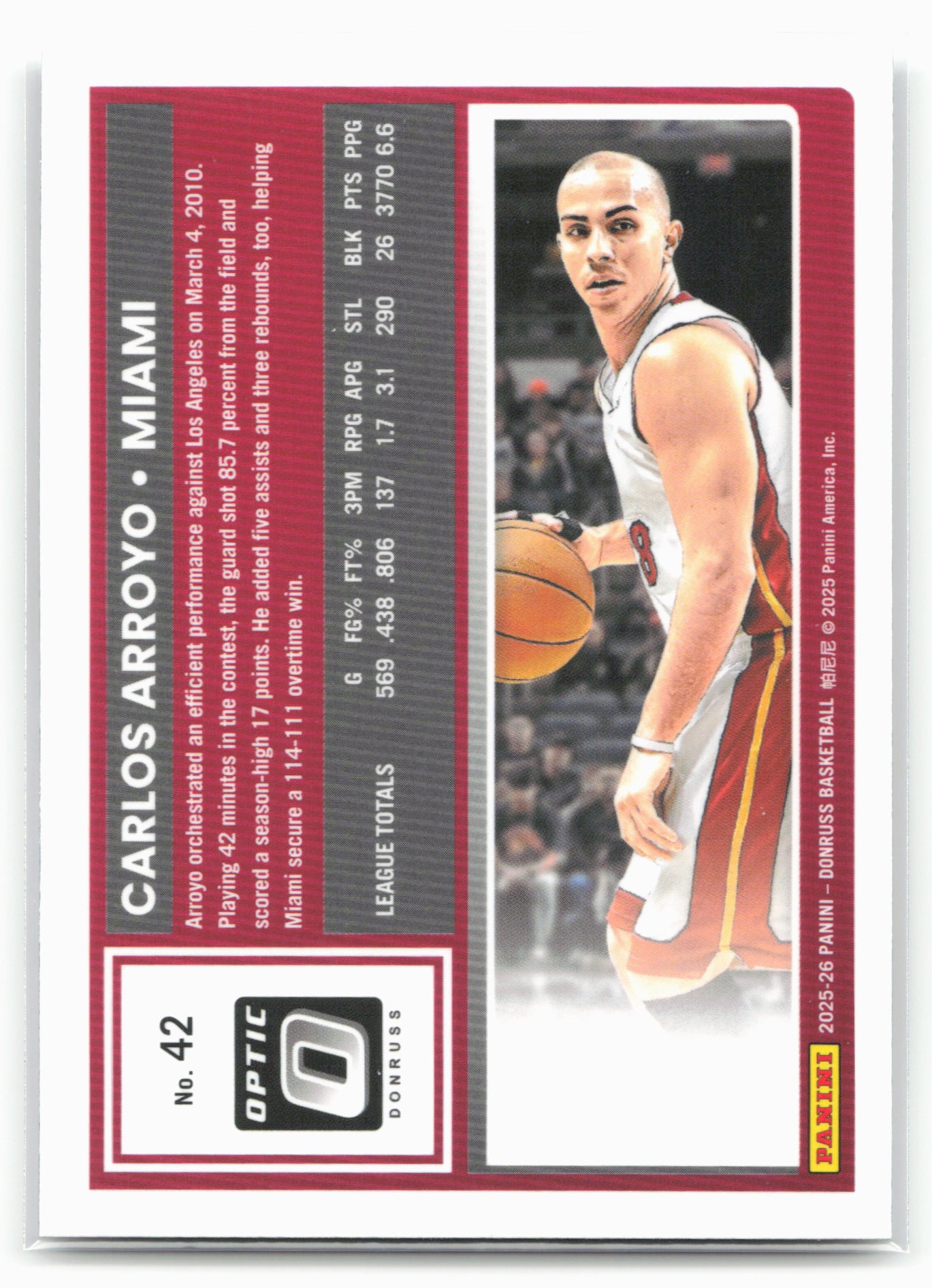2025-26 Donruss #42 Carlos Arroyo Optic