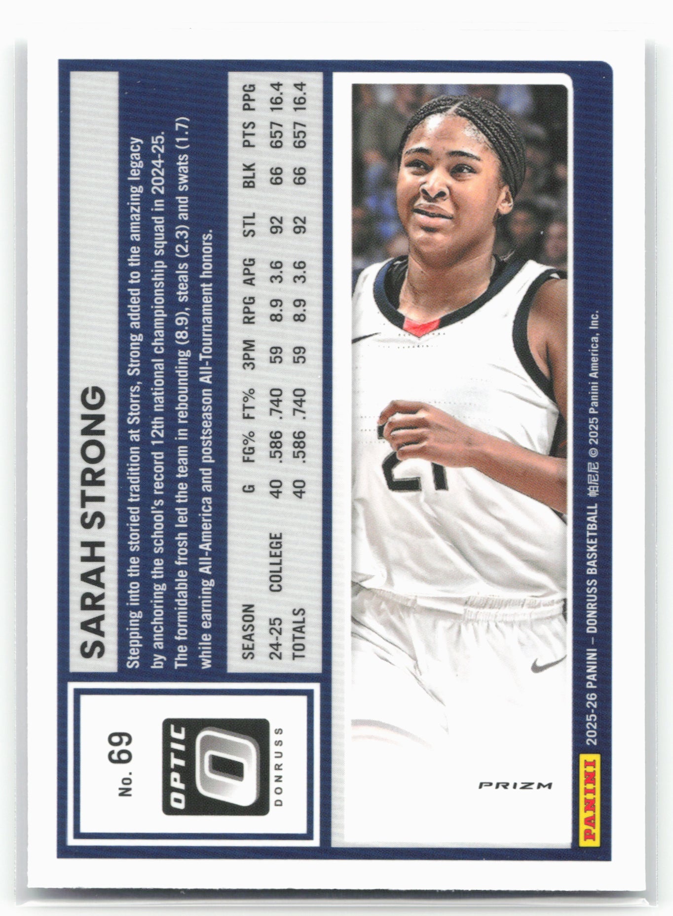 2025-26 Donruss #69 Sarah Strong Optic Holo