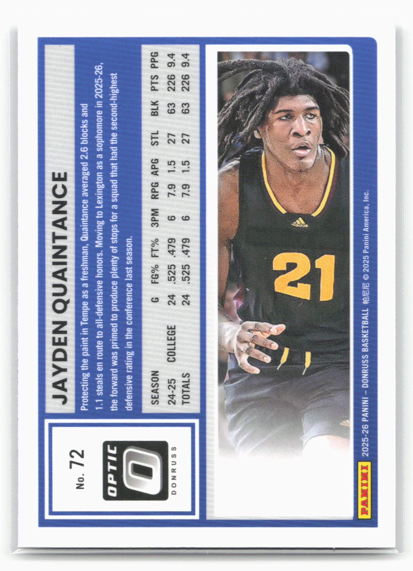 2025-26 Donruss #72 Jayden Quaintance Optic