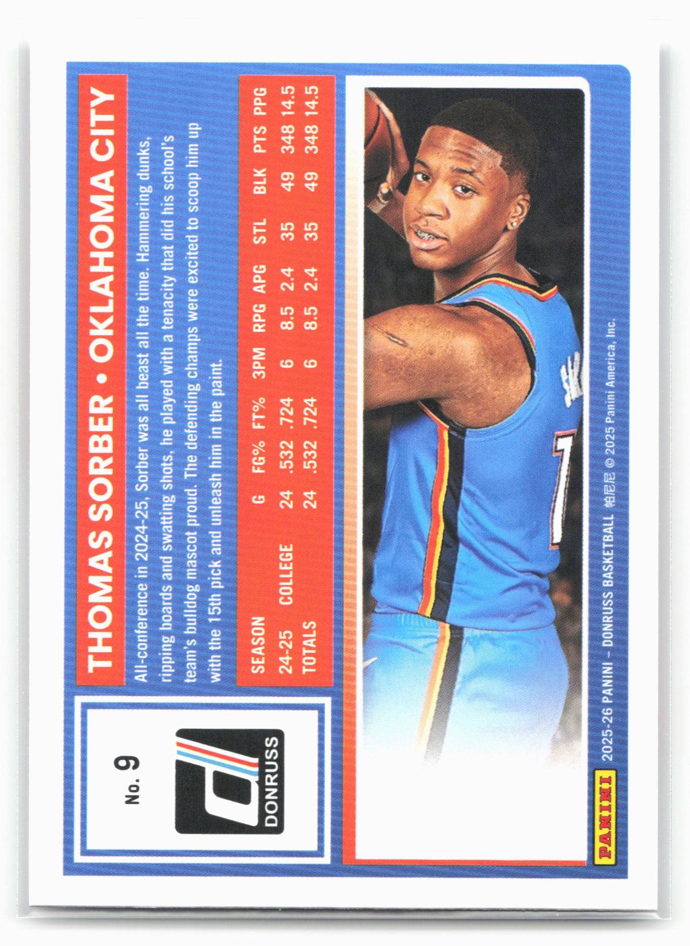 2025-26 Donruss #9 Thomas Sorber