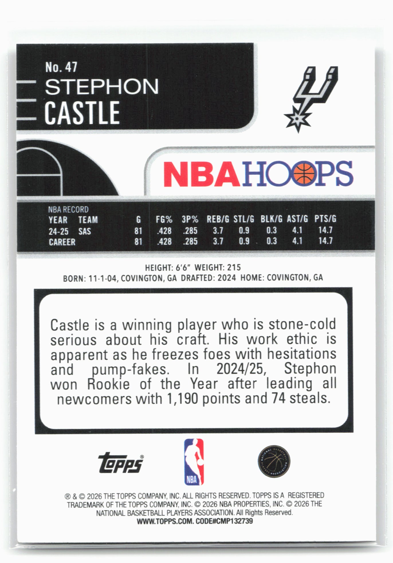 2025-26 Hoops #47 Stephon Castle 29300