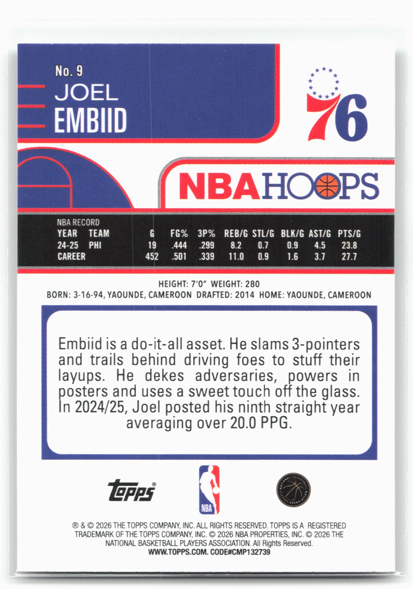 2025-26 Hoops #9 Joel Embiid 29304
