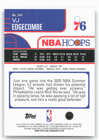 2025-26 Hoops #244 VJ Edgecombe 29306