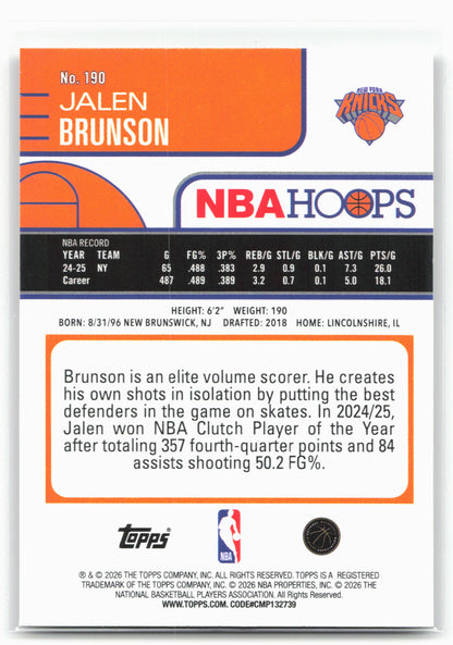2025-26 Hoops #190 Jalen Brunson 29308