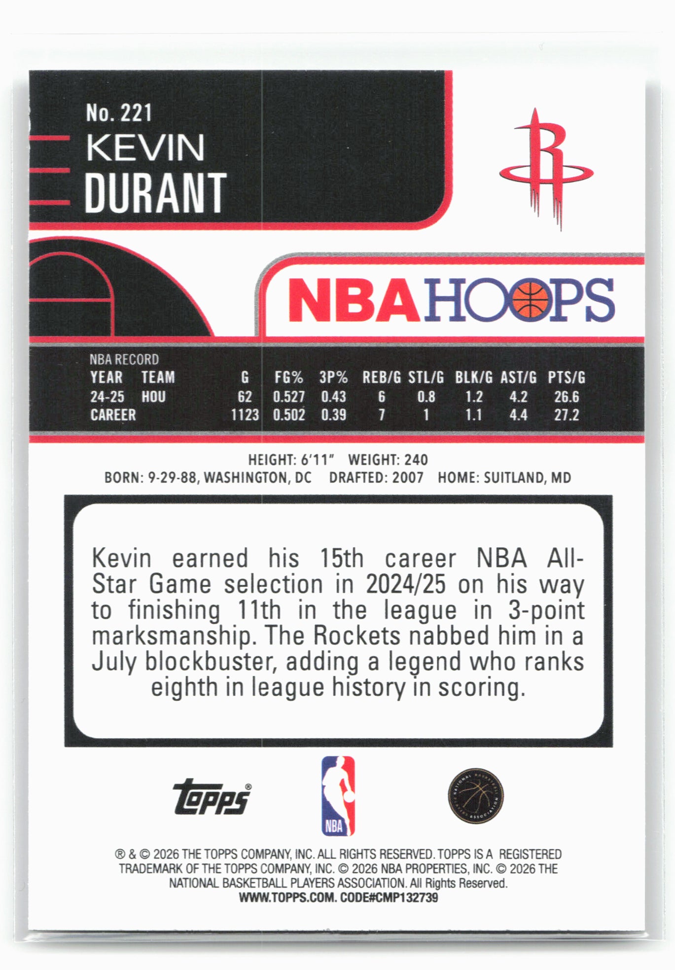 2025-26 Hoops #221 Kevin Durant 29309