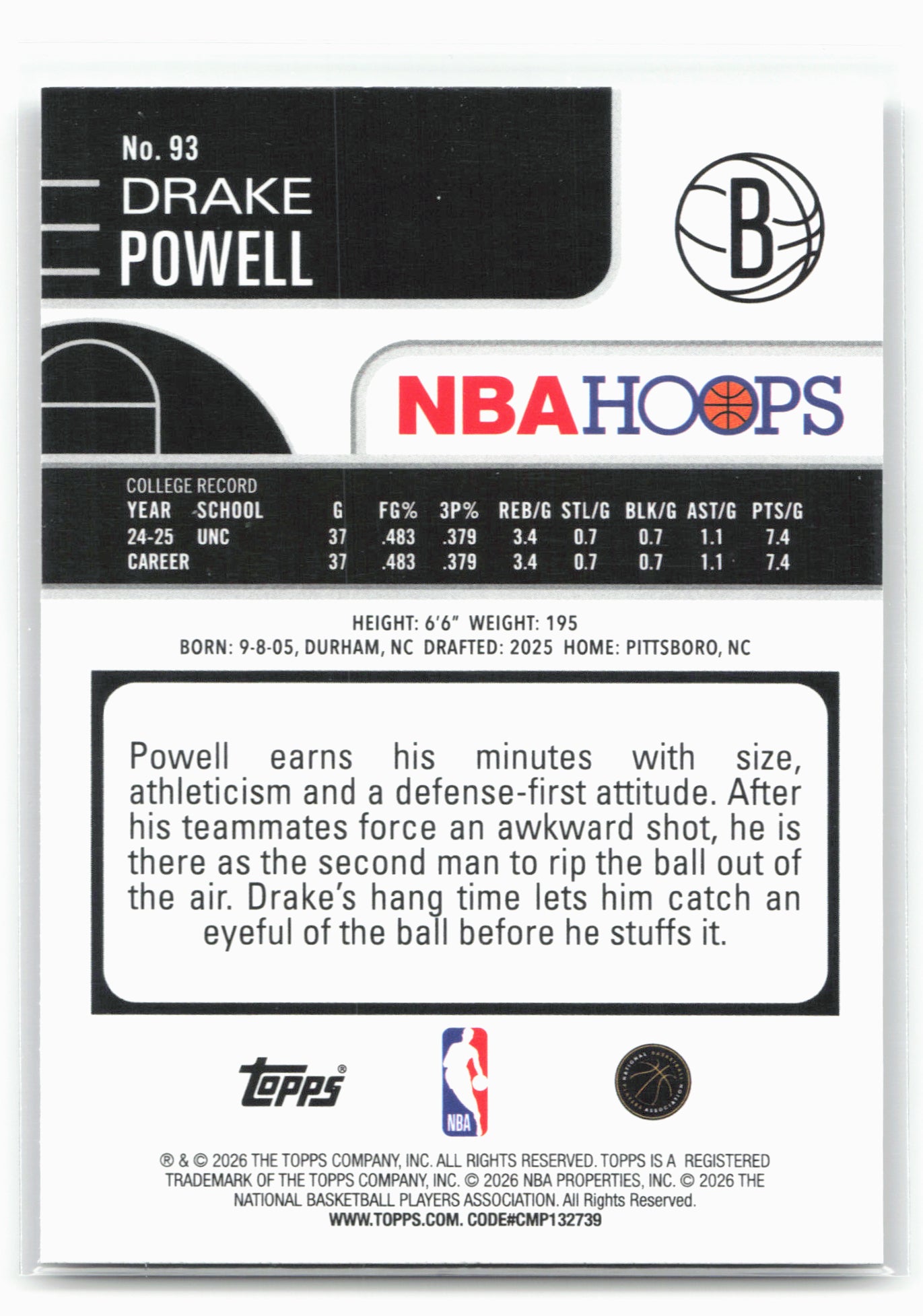 2025-26 Hoops #93 Drake Powell 29311