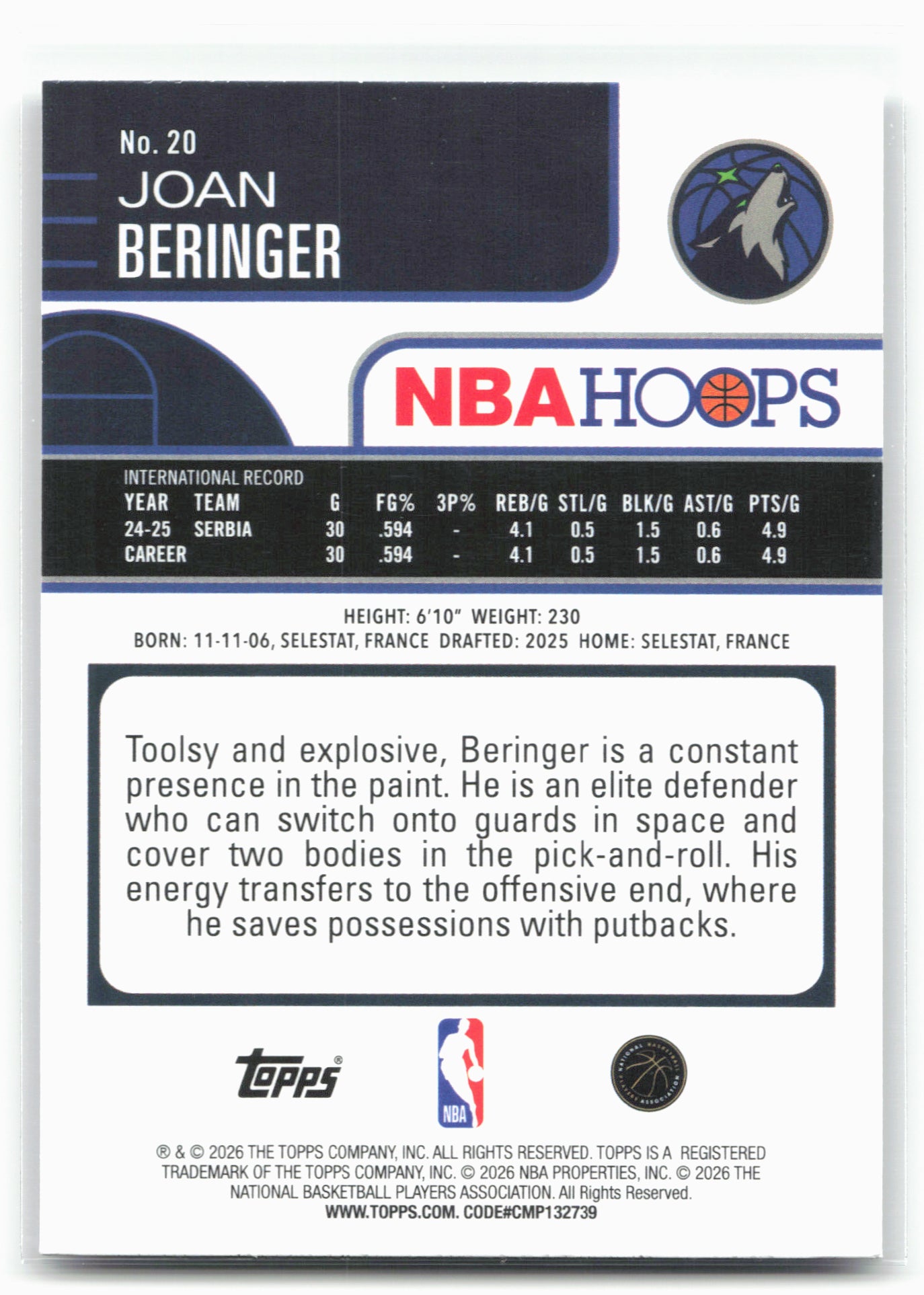2025-26 Hoops #20 Joan Beringer 29315