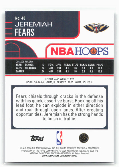 2025-26 Hoops #48 Jeremiah Fears 29318
