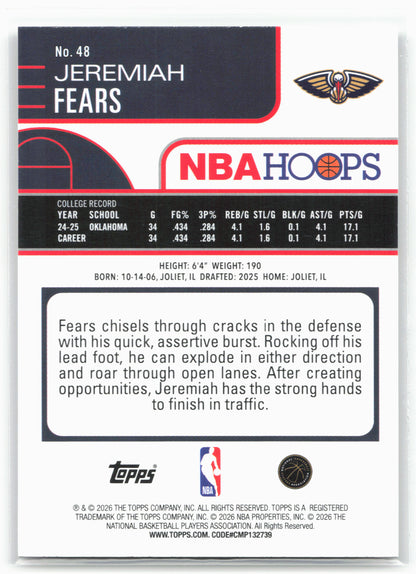2025-26 Hoops #48 Jeremiah Fears 29319