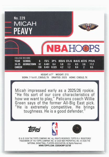 2025-26 Hoops #229 Micah Peavy 29320