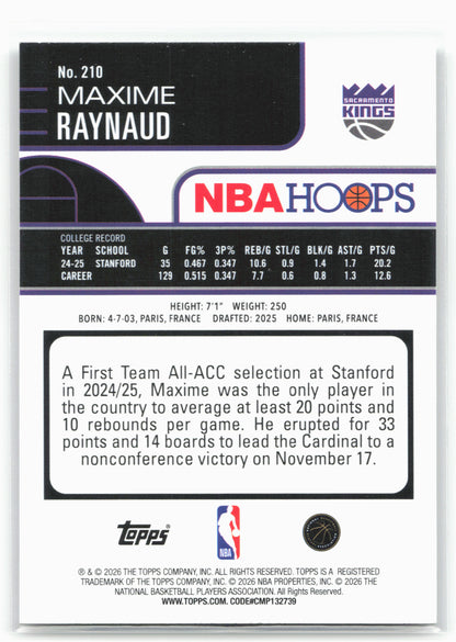 2025-26 Hoops #210 Maxime Raynaud 29324