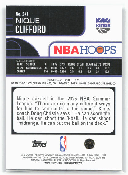 2025-26 Hoops #241 Nique Clifford 29325