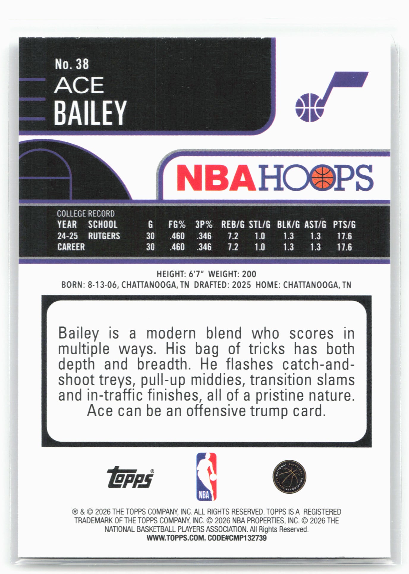 2025-26 Hoops #38 Ace Bailey 29326