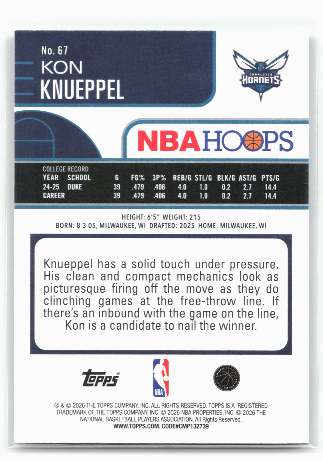 2025-26 Hoops #67 Kon Knueppel 29331