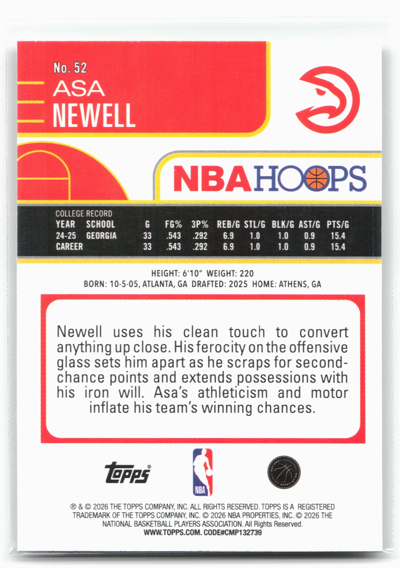 2025-26 Hoops #52 Asa Newell 29335