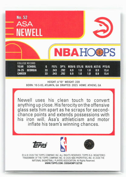 2025-26 Hoops #52 Asa Newell 29336