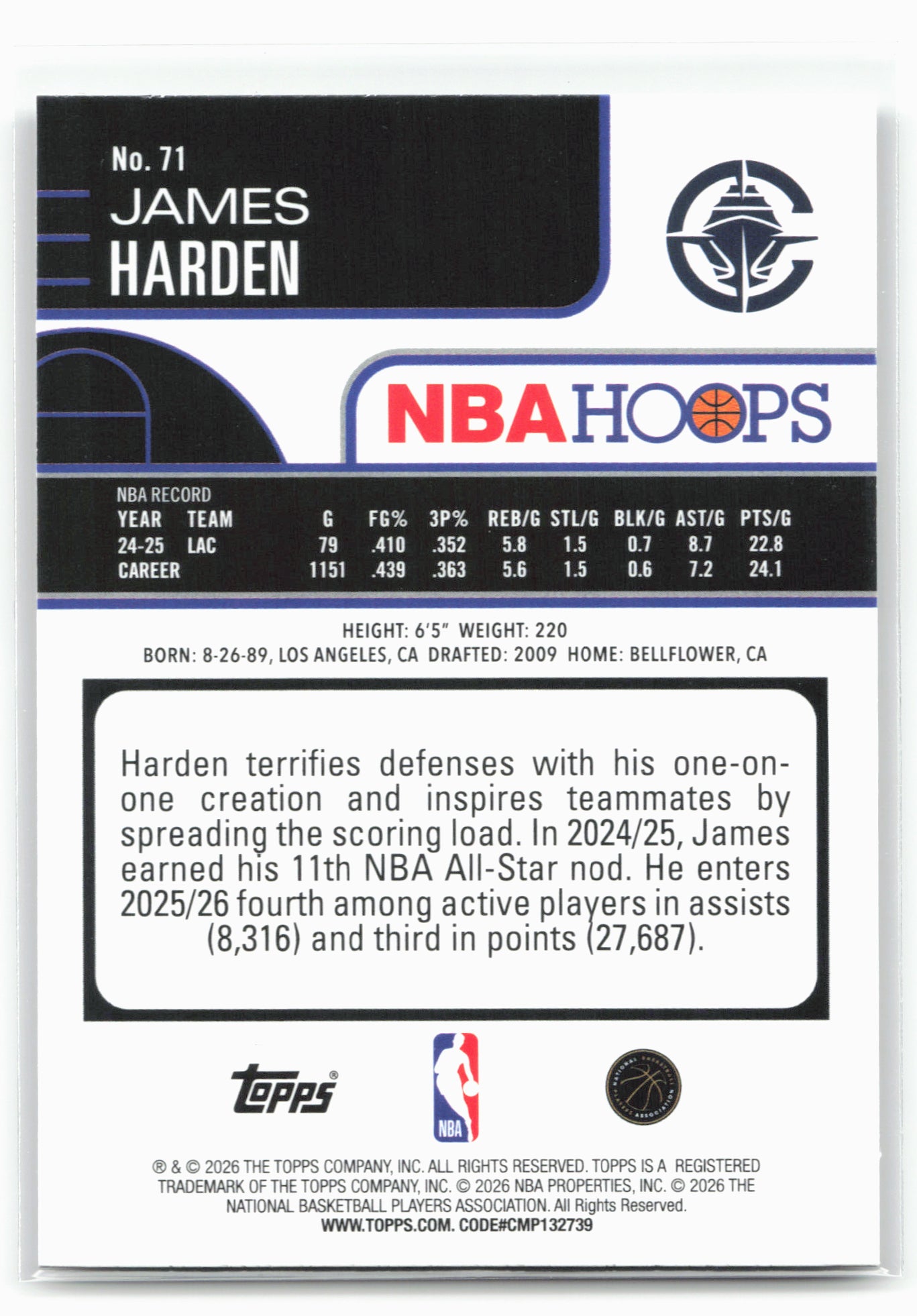 2025-26 Hoops #71 James Harden 29342