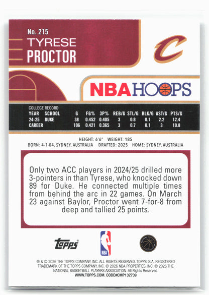 2025-26 Hoops #215 Tyrese Proctor 29346