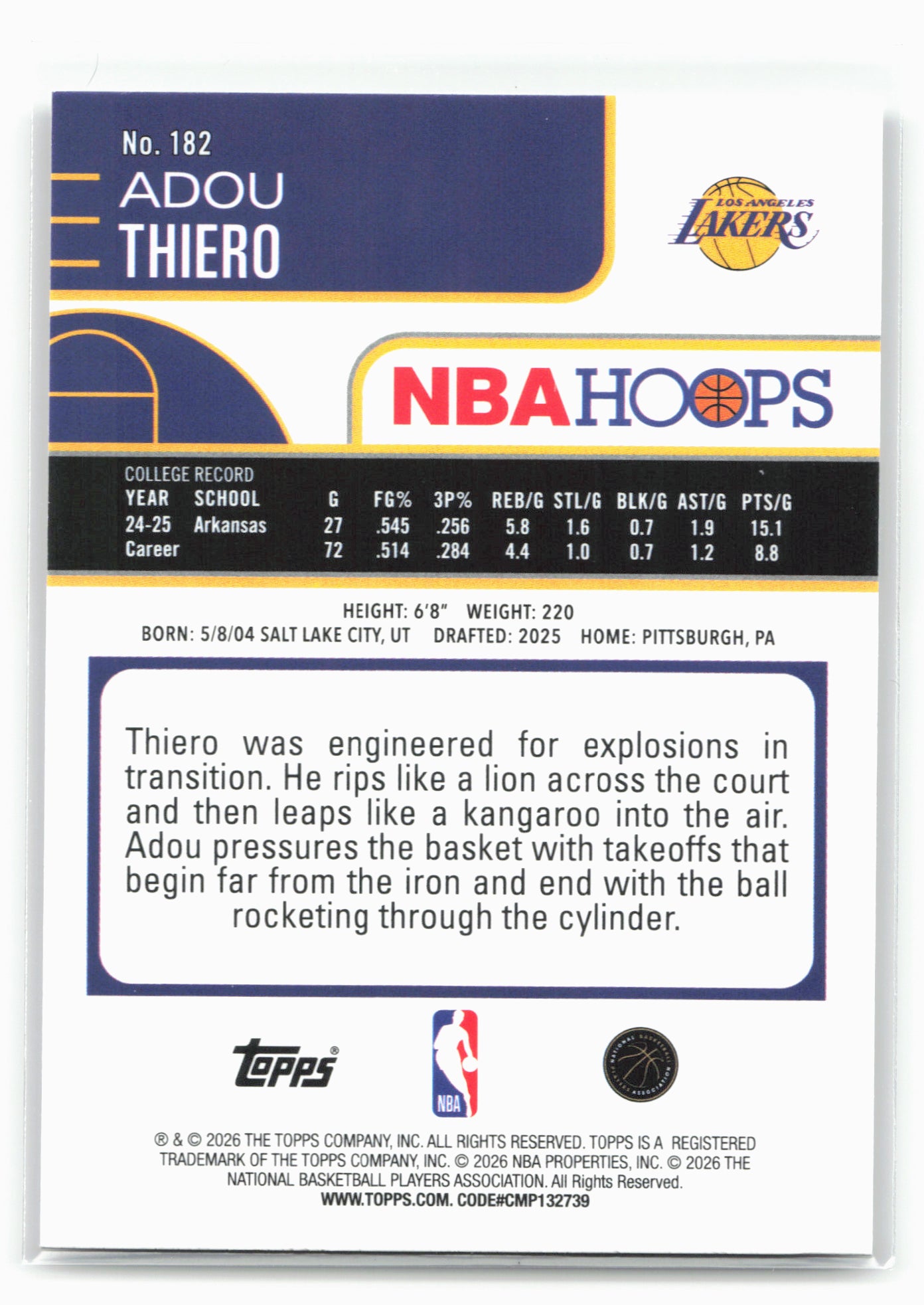 2025-26 Hoops #182 Adou Thiero 29347