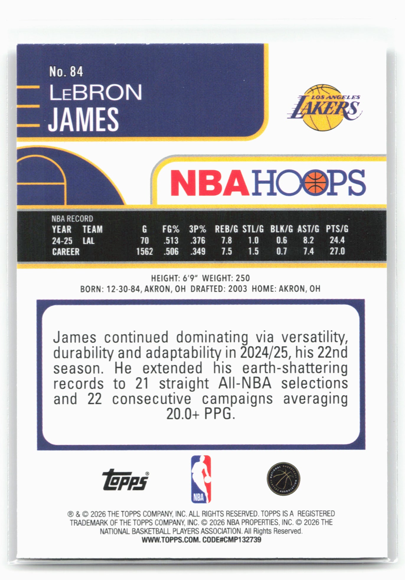 2025-26 Hoops #84 LeBron James 29351