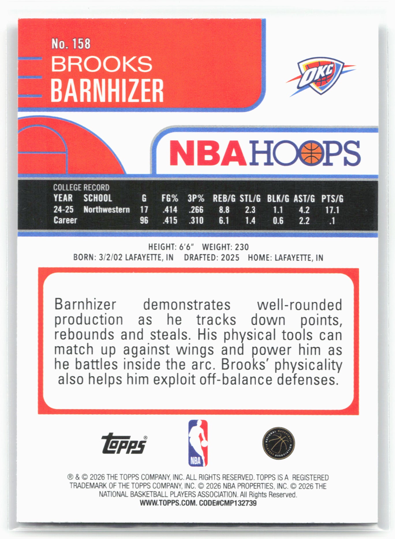 2025-26 Hoops #158 Brooks Barnhizer 29355