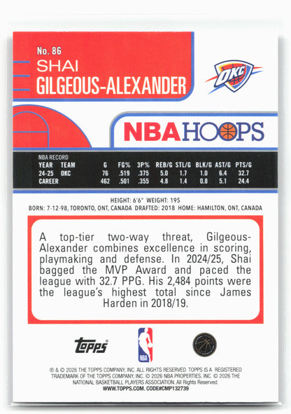 2025-26 Hoops #86 Shai Gilgeous-Alexander 29358