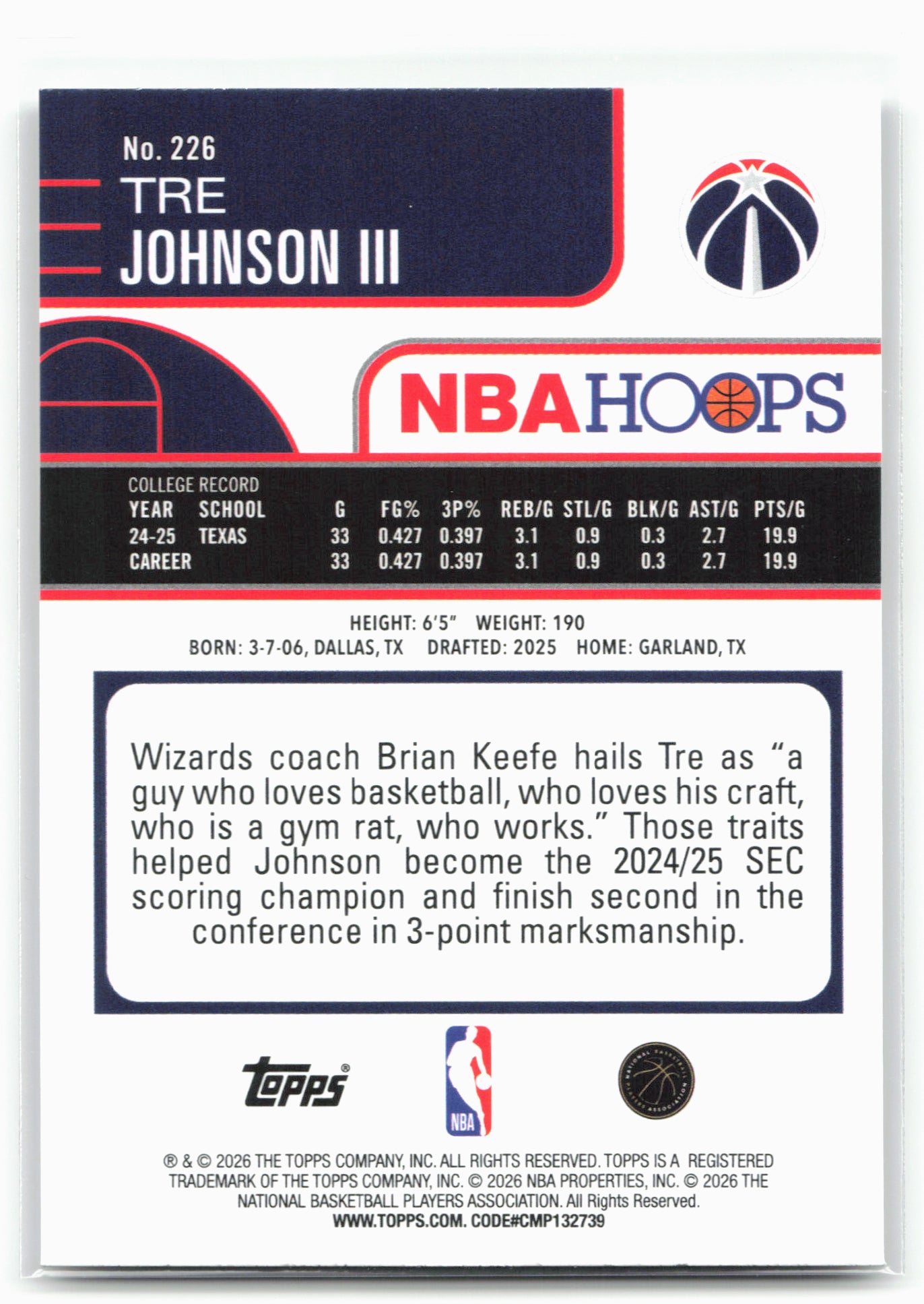 2025-26 Hoops #226 Tre Johnson III 29361