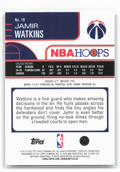 2025-26 Hoops #19 Jamir Watkins 29363